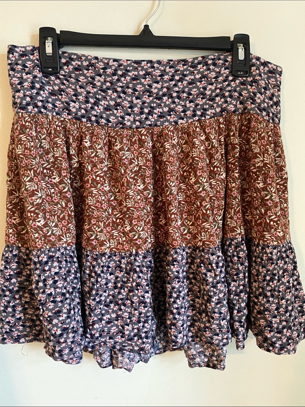 Floral NATURAL LIFE Navy Smocked Skirt in Navy, Rust & White
